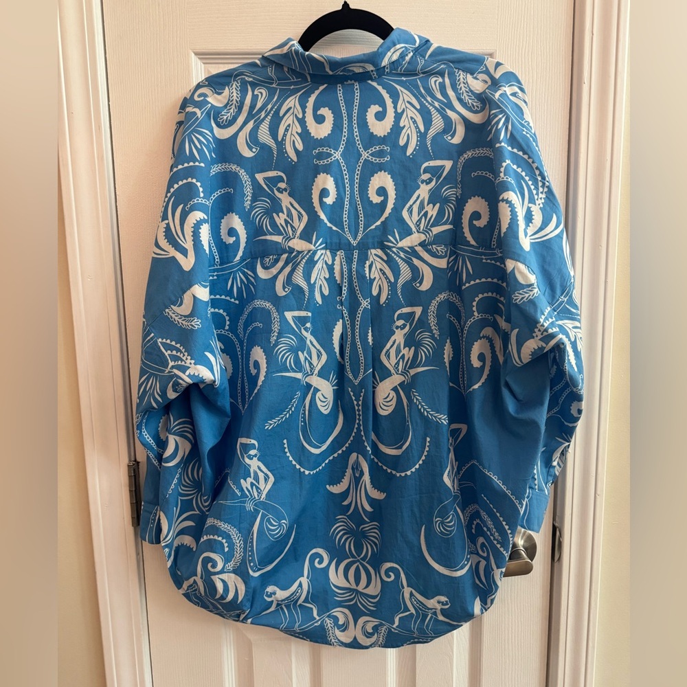 SHERIDAN FRENCH Frankie Blue Monkey Print Tunic Top Long Sleeve Size Small - Picture 4 of 5